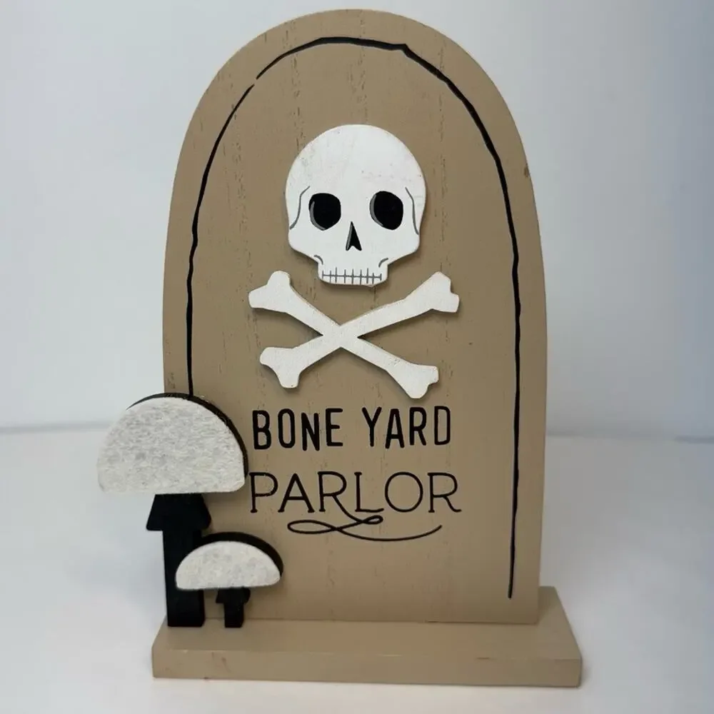 Bone Yard Parlor Sign Tombstone Halloween Decor